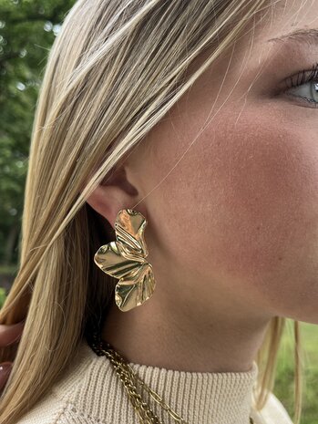 Halve bloem oorbel goud