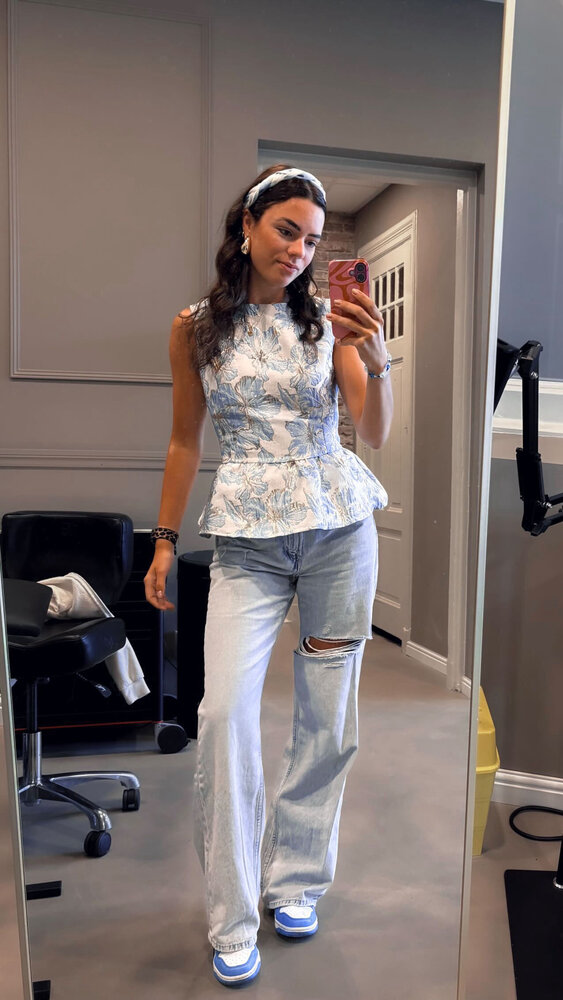 Peplum top Flower licht blauw