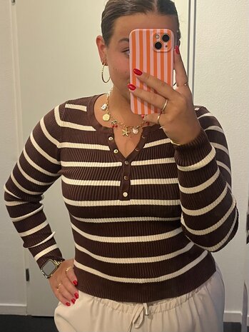 Trui Nela bruin-crème