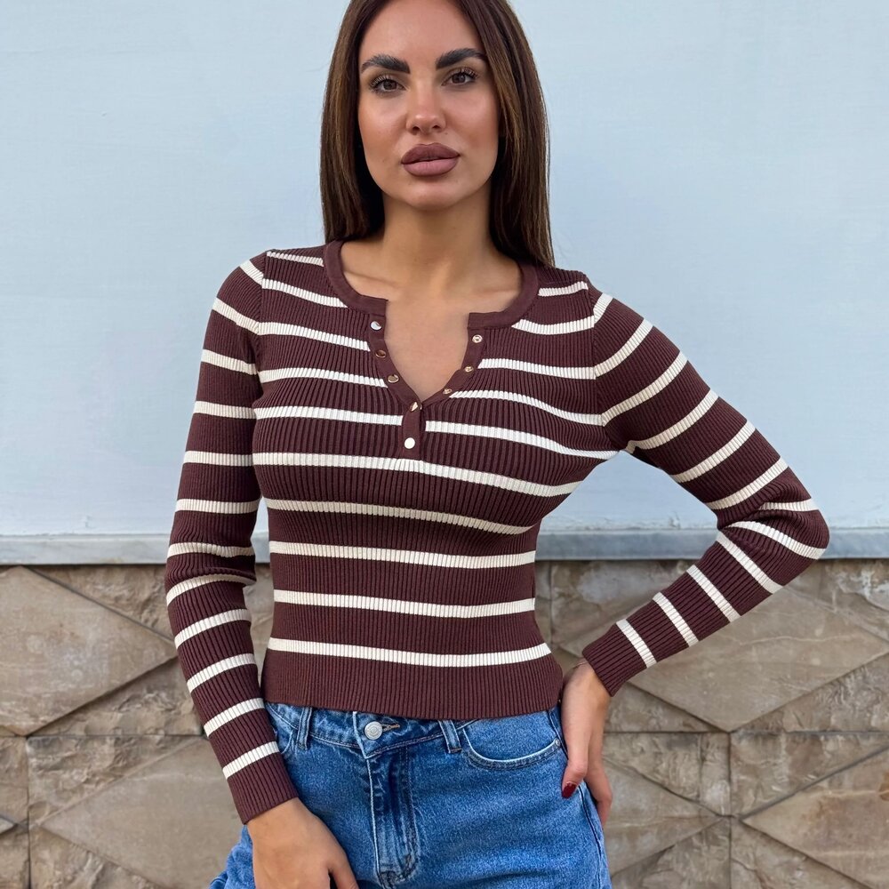 Trui Nela bruin-crème