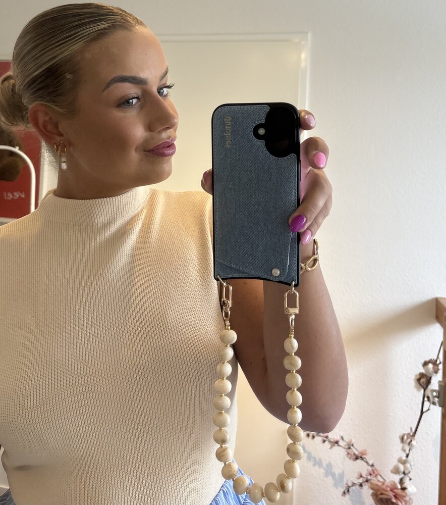 Telefoonkoord kralen beige-goud