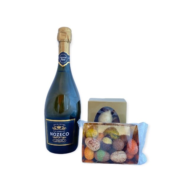 Nozeco Alcoholvrij Paaspakket Sparkling White 75CL met Luxe Paaschocolade en Bonbons