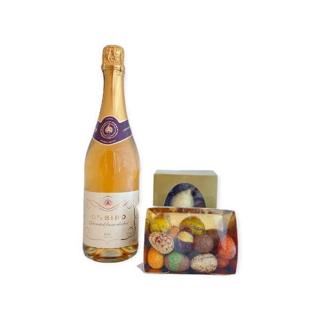 OddBird Alcoholvrij Paaspakket Sparkling Rosé 75CL met Luxe Paaschocolade en Bonbons