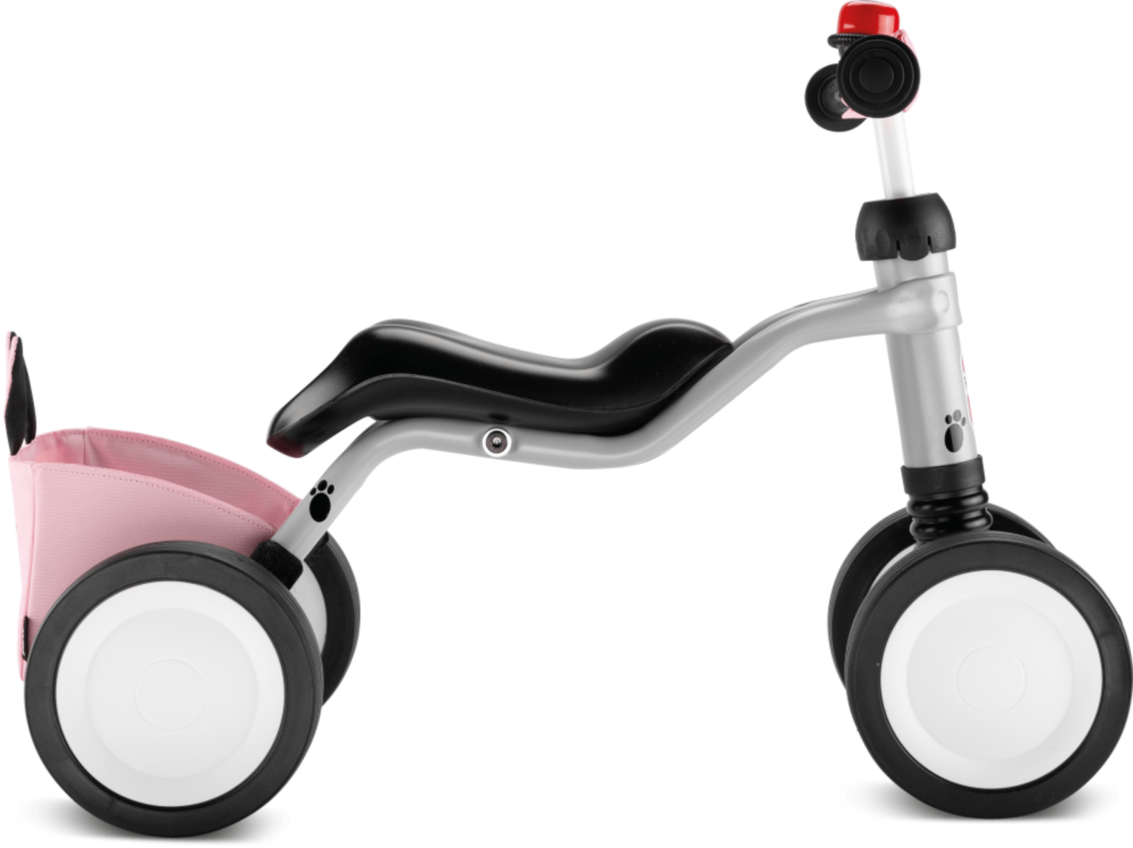 Puky Puky Wutsch Bundle - 4 Wheel Ride On With Swing Axel, grey/pink, with bell, bag