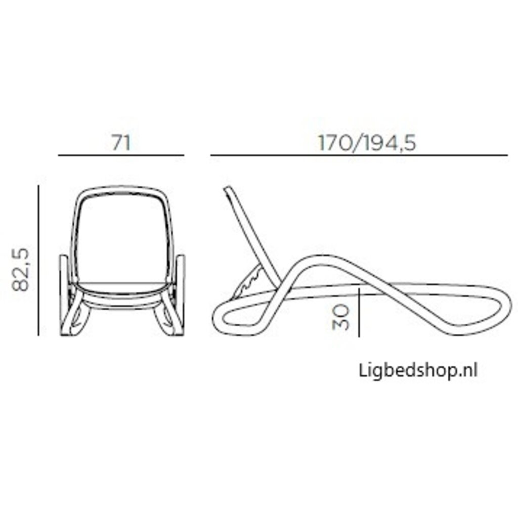 Nardi Ligbed Alfa wit frame - textileen en armleuning