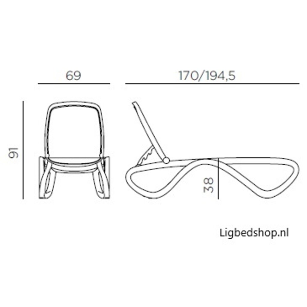Nardi Ligbed Omega wit frame - textileen extra hoog