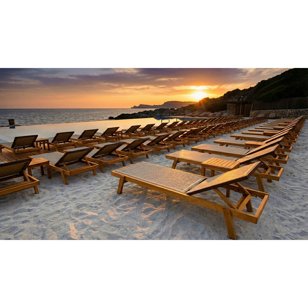 Ramberti Luxe textileen ligbed van essenhout met aluminium