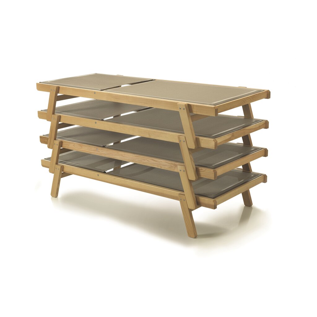 Ramberti Luxe textileen ligbed van essenhout met aluminium