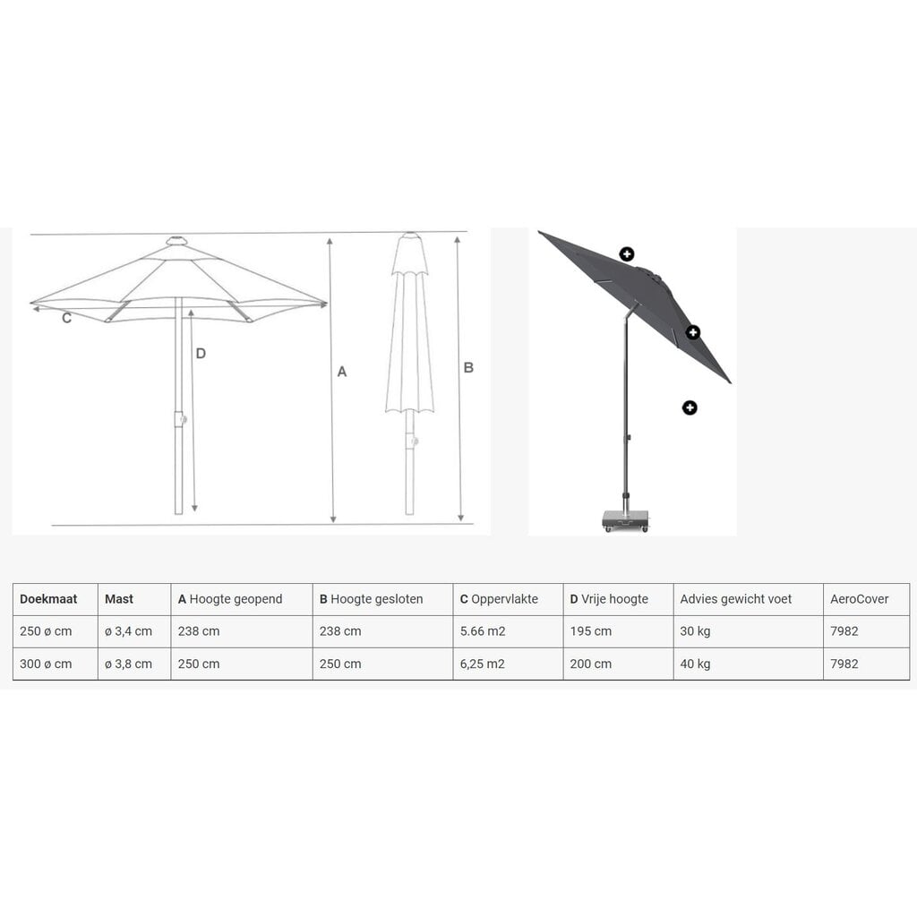 Platinum Ronde middenstok parasol Lisboa 250 of 300 cm SALE