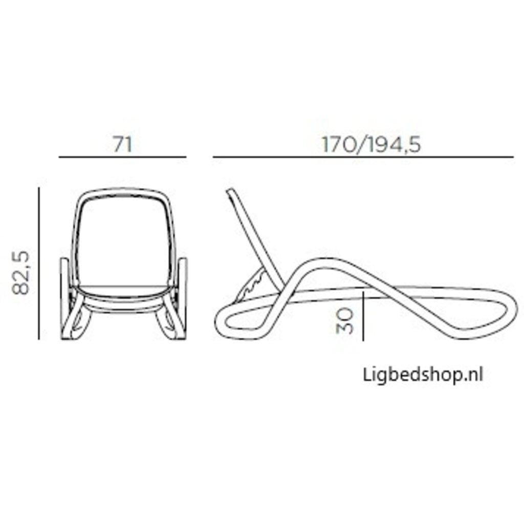 Nardi Ligbed SET Alfa antraciet frame - antraciet textileen en armleuning met luifel SALE