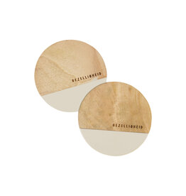 Zusss set van 2 onderzetters hout gezelligheid zand/naturel