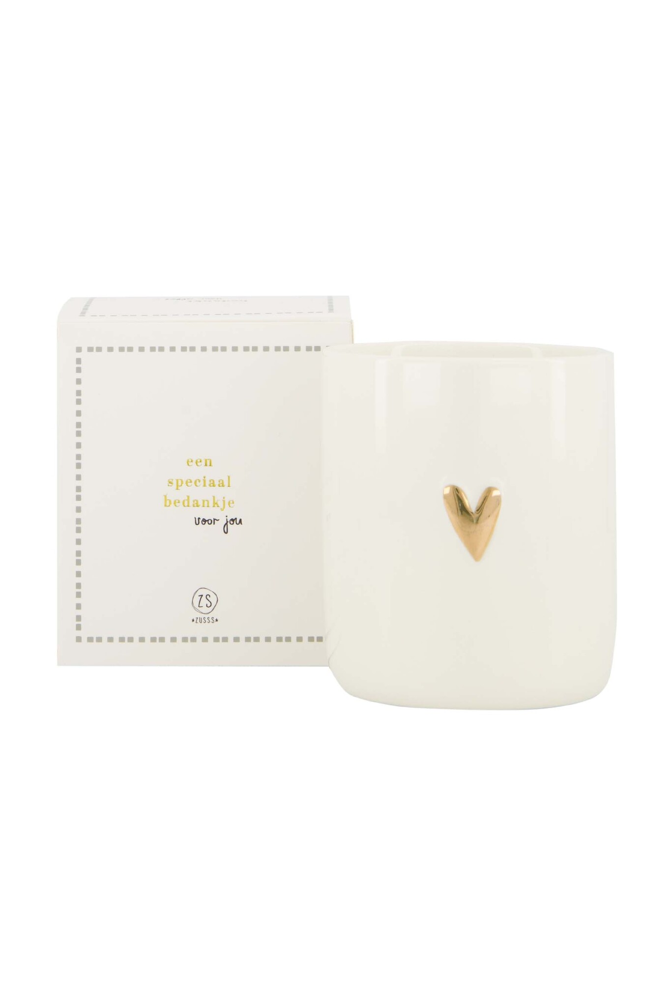 Zusss geurkaars keramiek in doosje bedankt wit/goud/grijsblauw