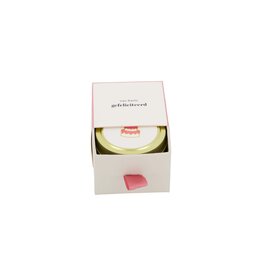 Zusss geurkaars tinnen in schuifdoosje gefeliciteerd taart wit/roze