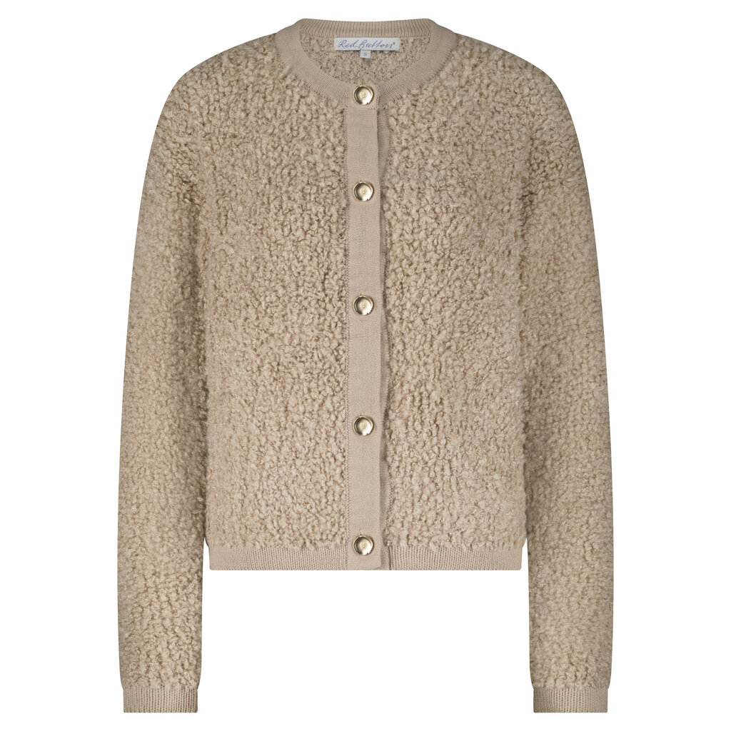 Red Button Jacket Knit Boucle Latte