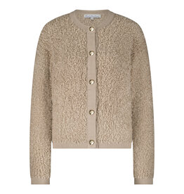 Red Button Jacket Knit Boucle Latte