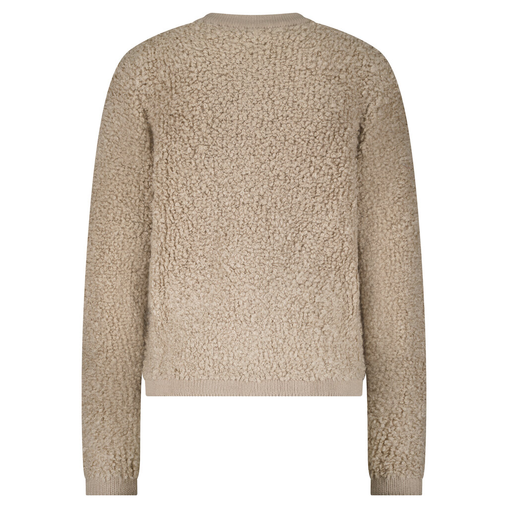 Red Button Jacket Knit Boucle Latte