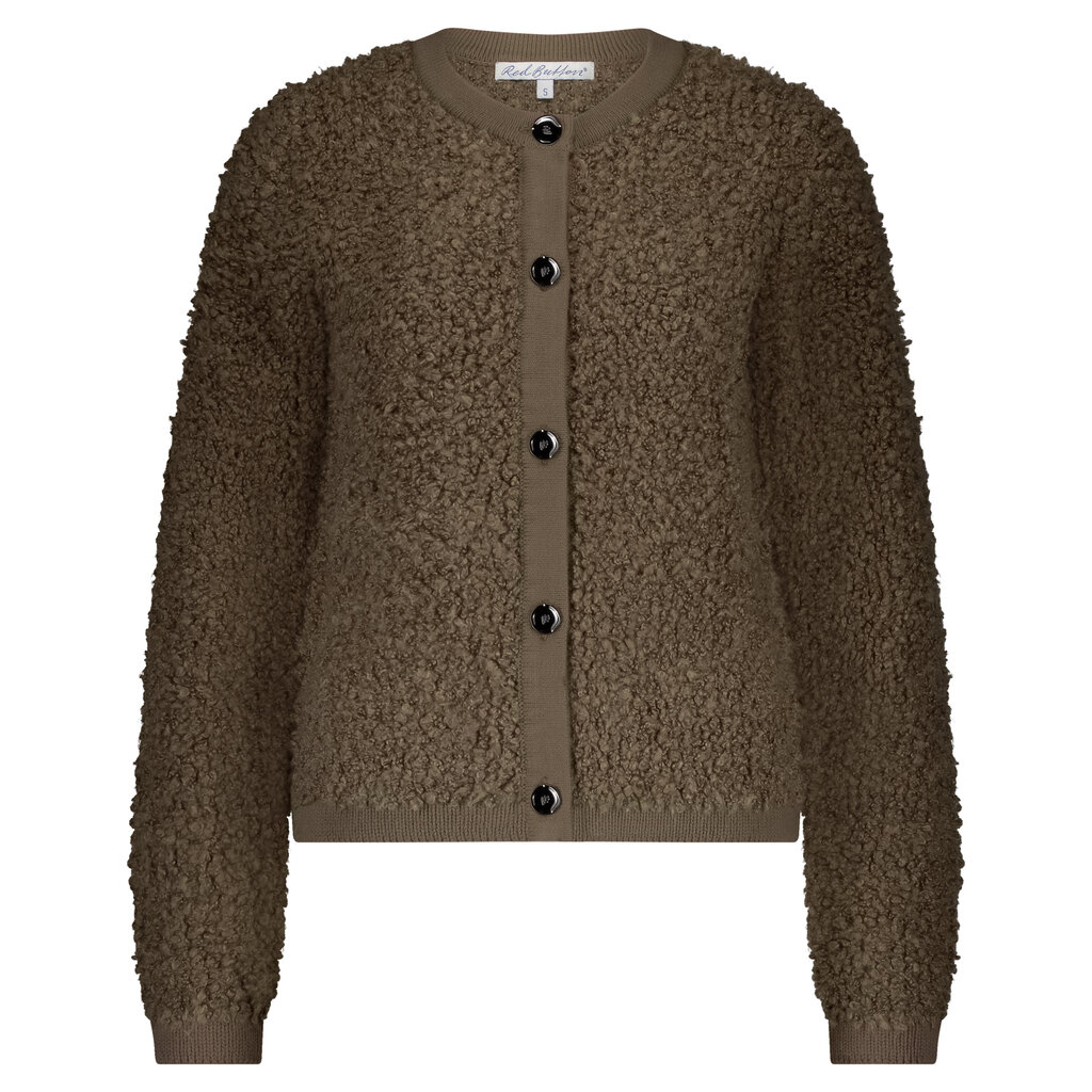 Red Button Jacket Knit Boucle Mud