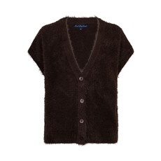 Red Button Vest fuzzy Espresso