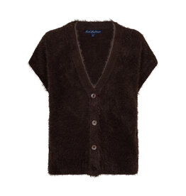 Red Button Vest fuzzy Espresso