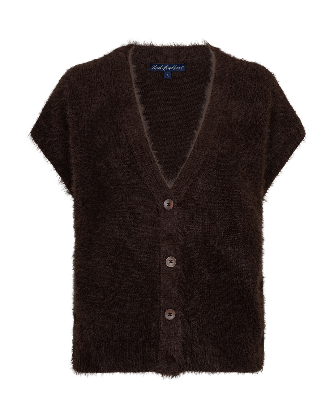 Red Button Vest fuzzy Espresso