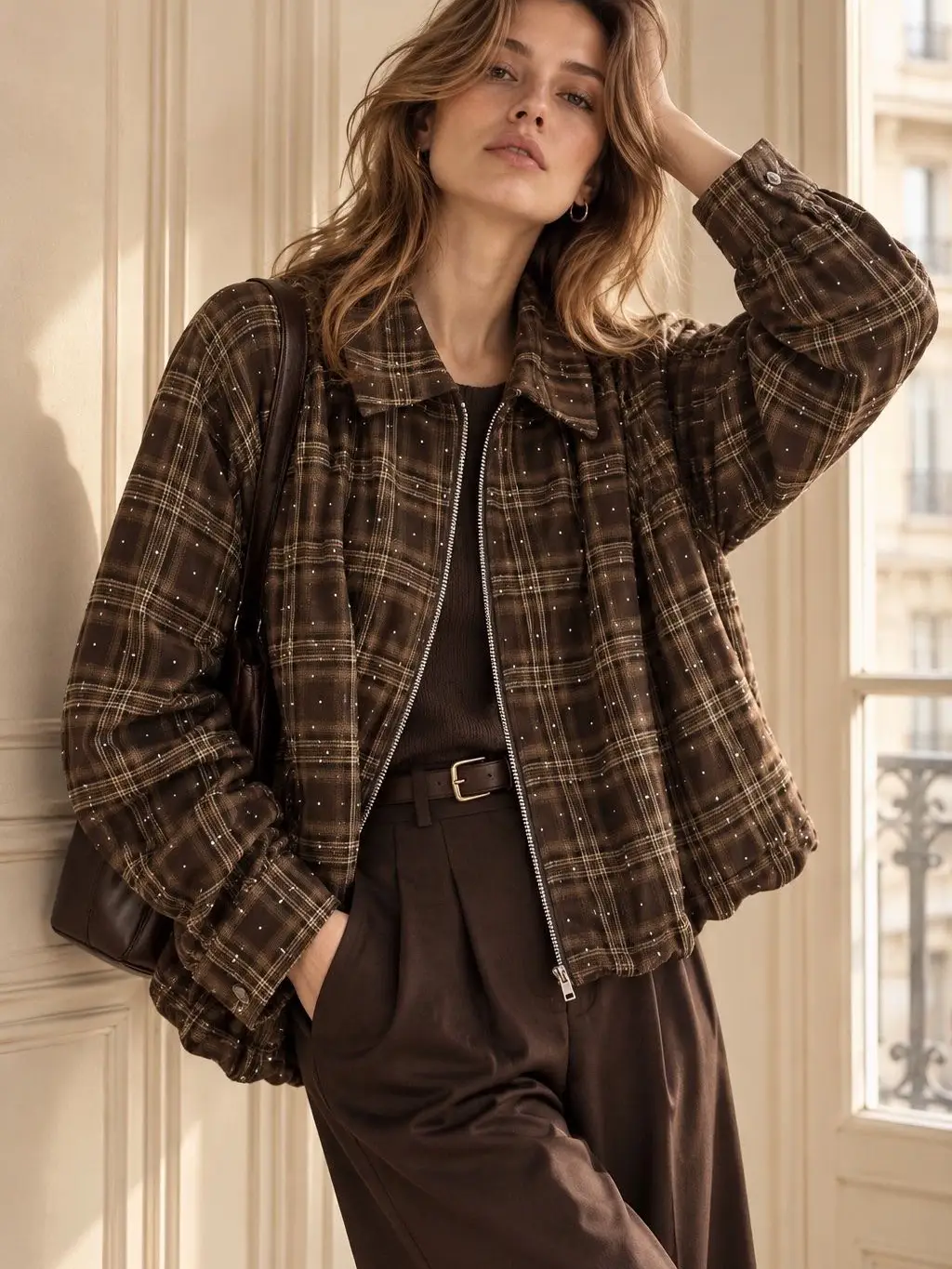 Orice Jacket ruit strass bruin