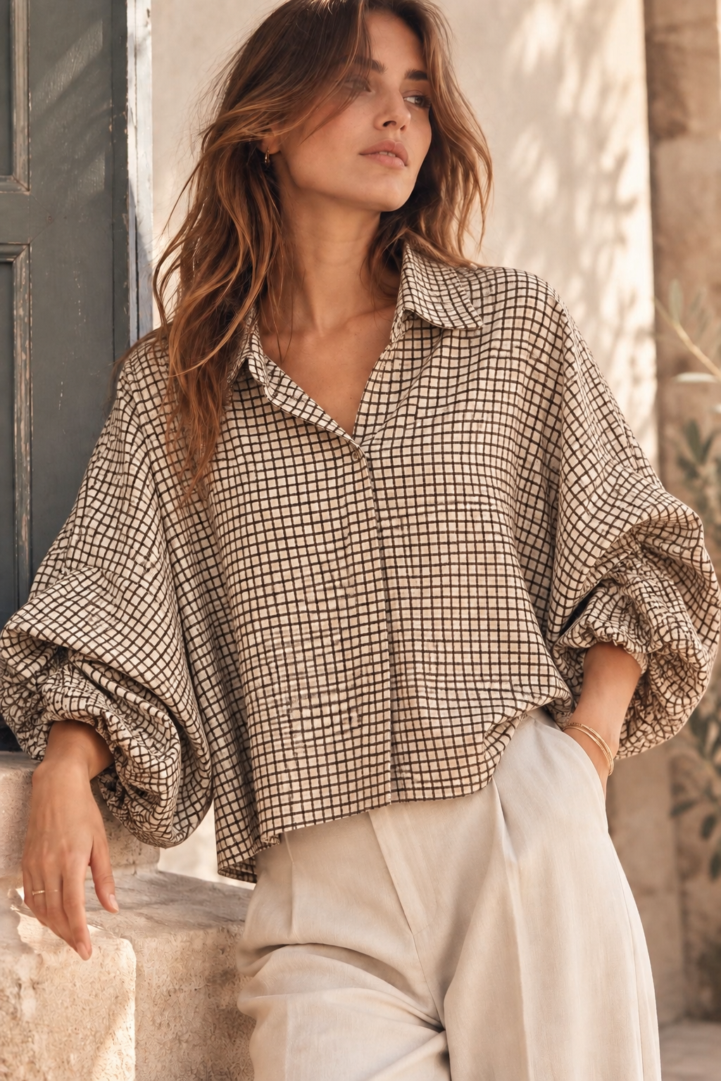 BELLAVIE Blouse ruit Creme