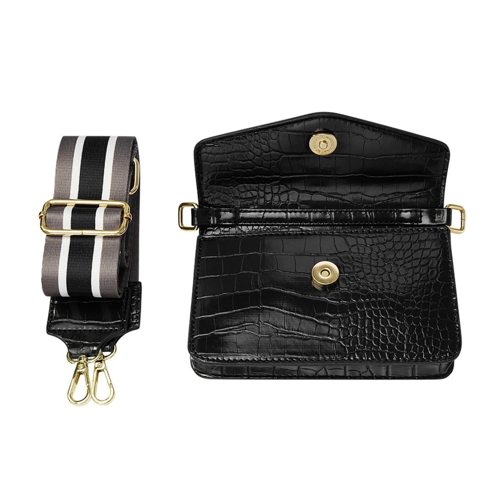 Flo Boutique Kleine croco tas met bagstrap black