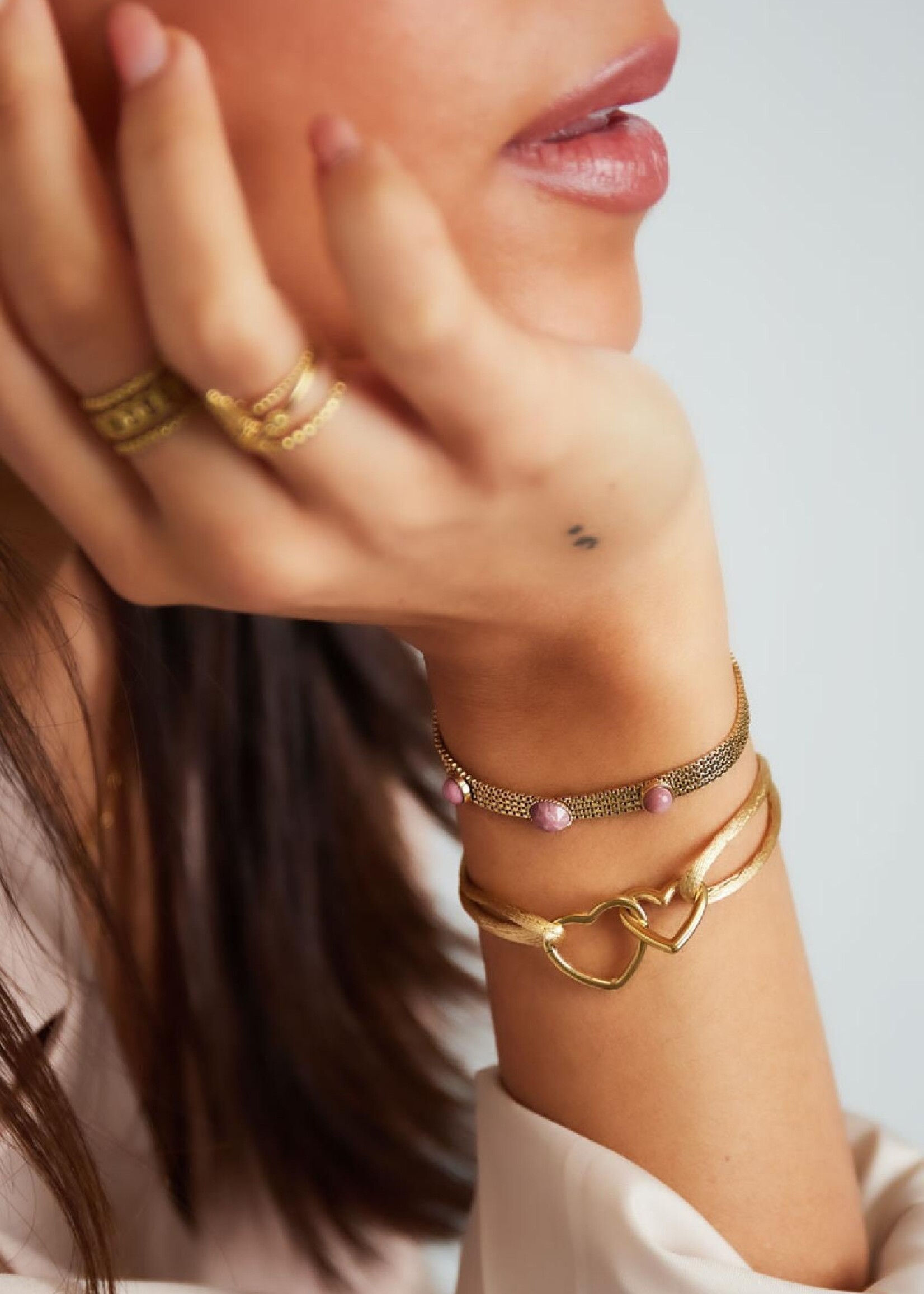 More the Firm Stoffen armband hartjes kleur