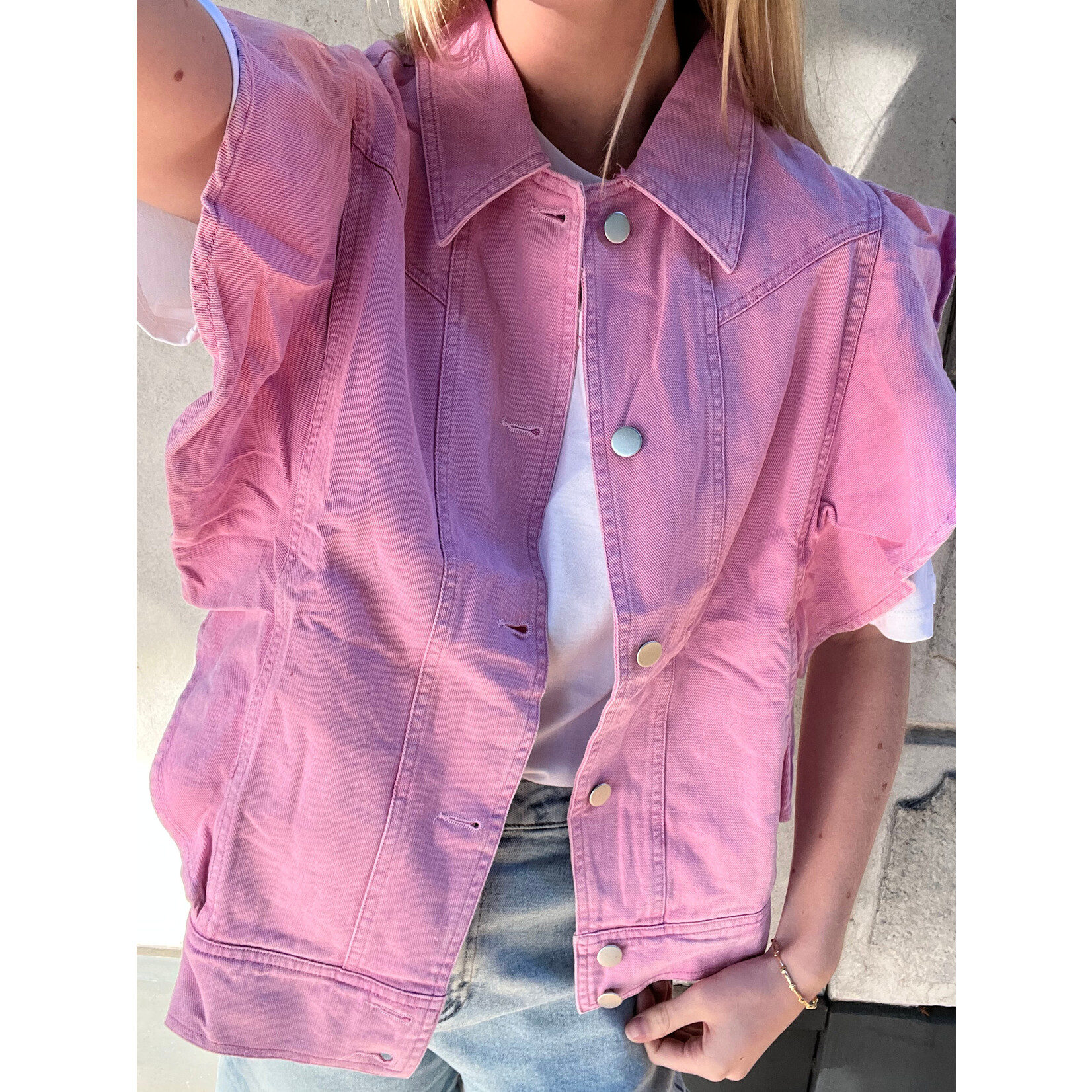 Flo Boutique Denim Gilet Carlijn Pink