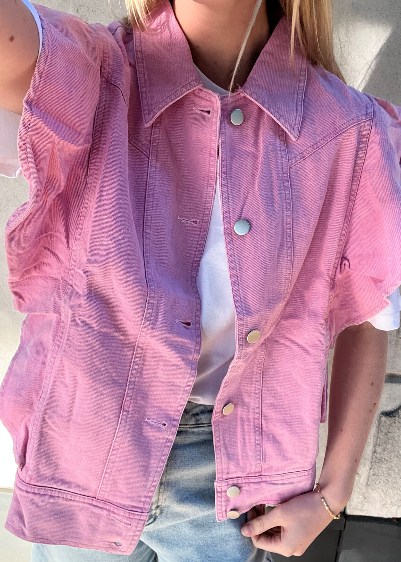 Flo Boutique Denim Gilet Carlijn Pink