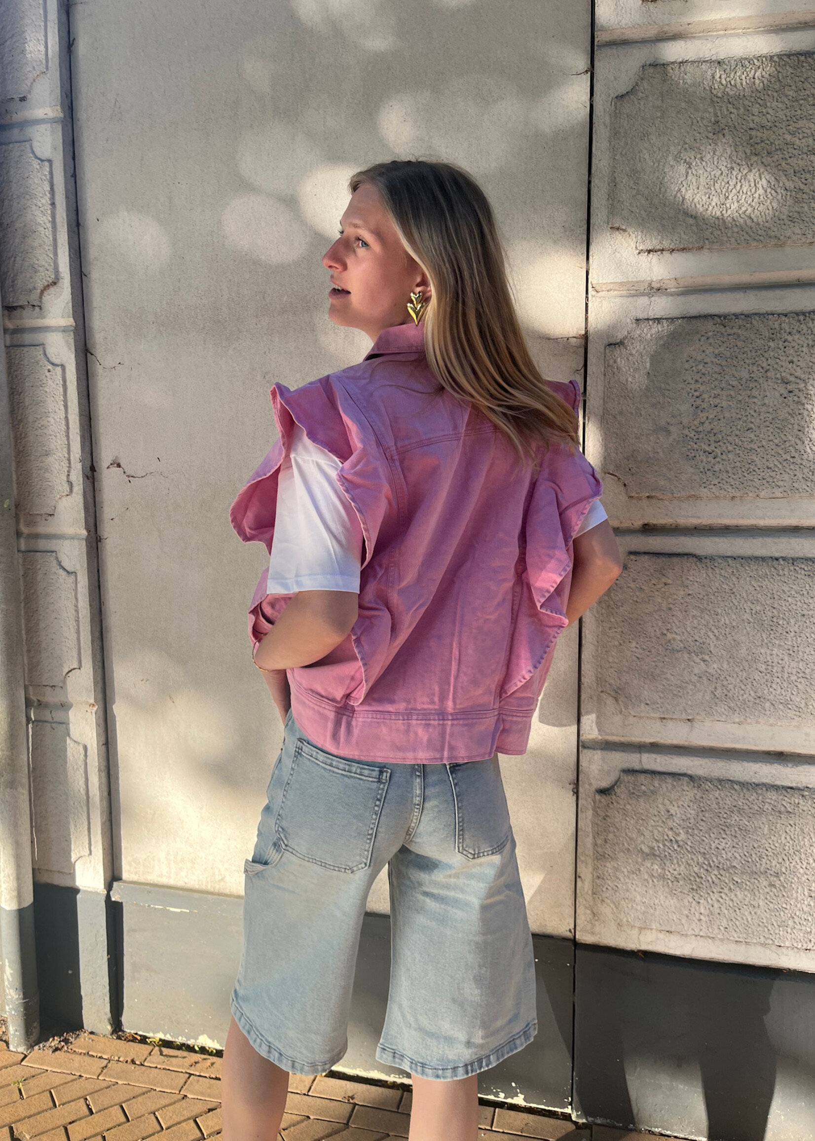 Flo Boutique Denim Gilet Carlijn Pink