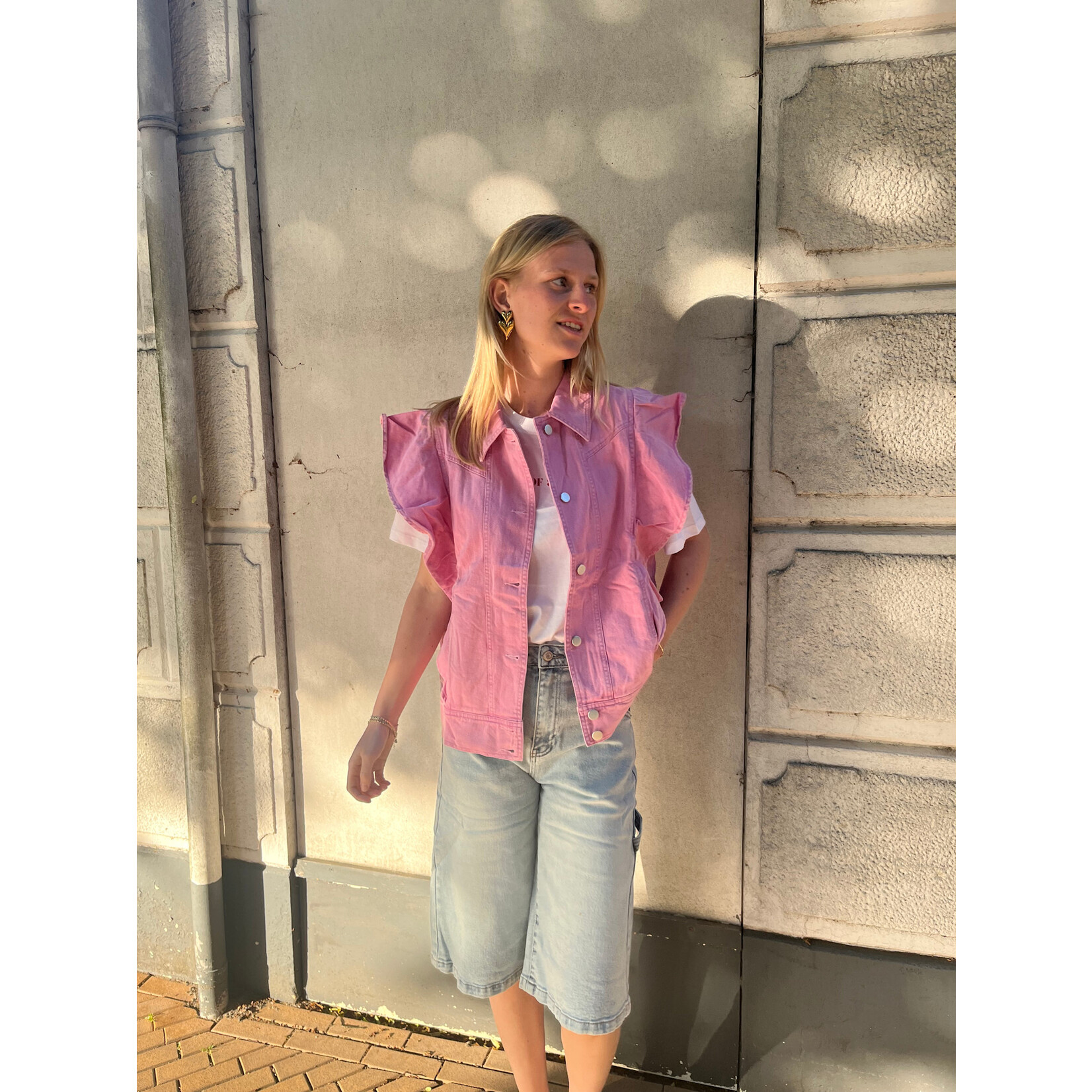 Flo Boutique Denim Gilet Carlijn Pink