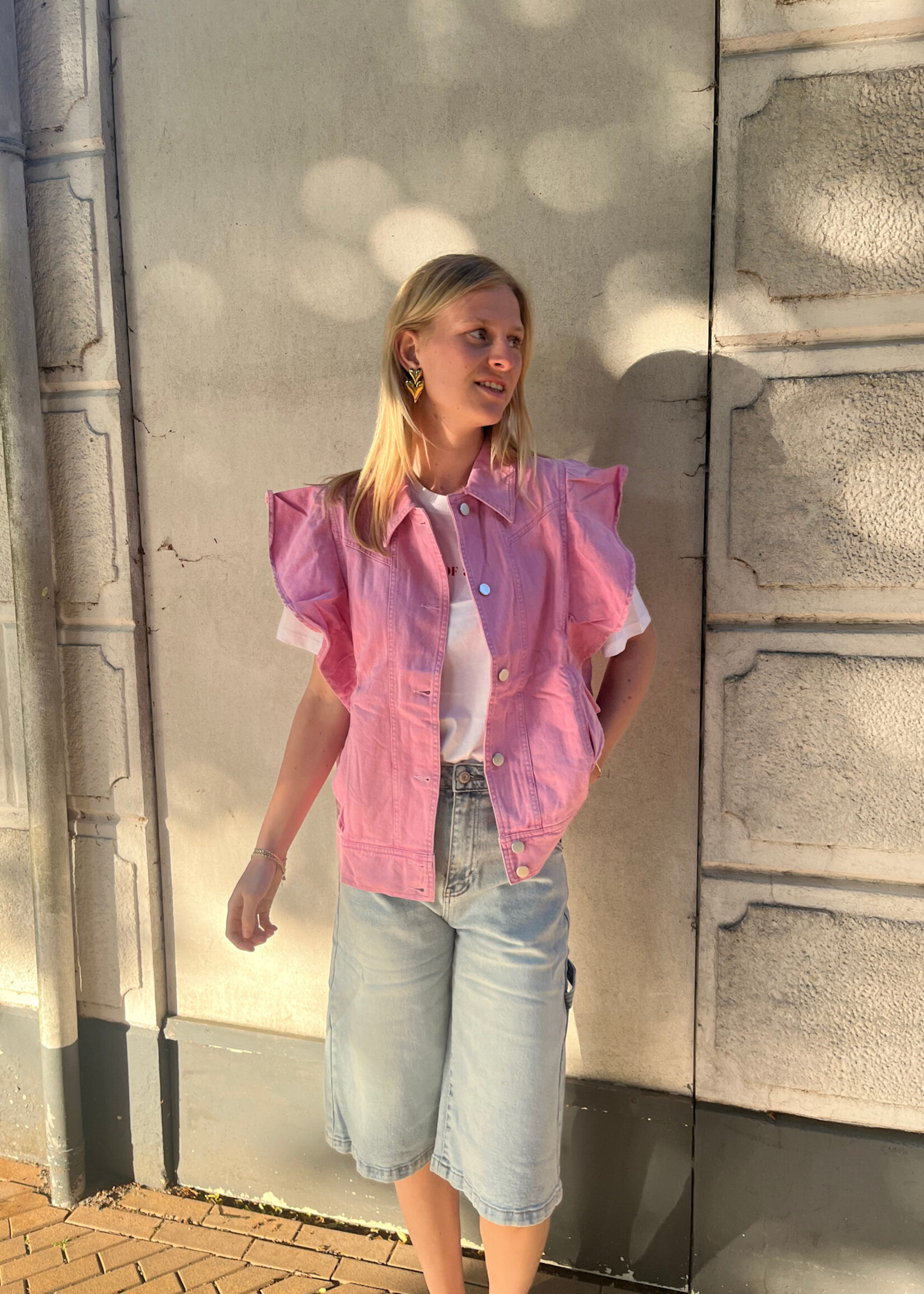 Flo Boutique Denim Gilet Carlijn Pink
