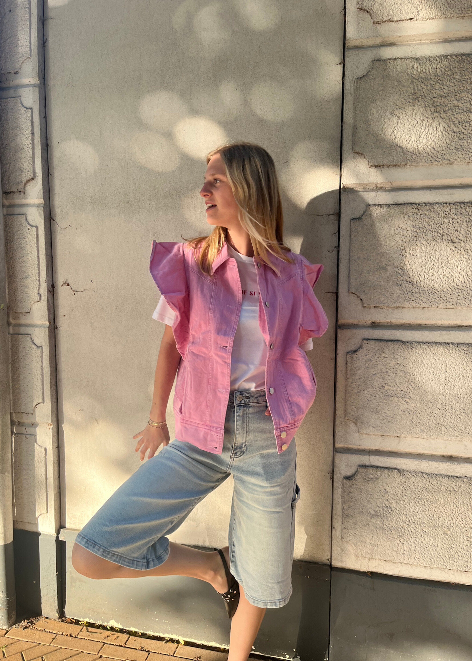 Flo Boutique Denim Gilet Carlijn Pink