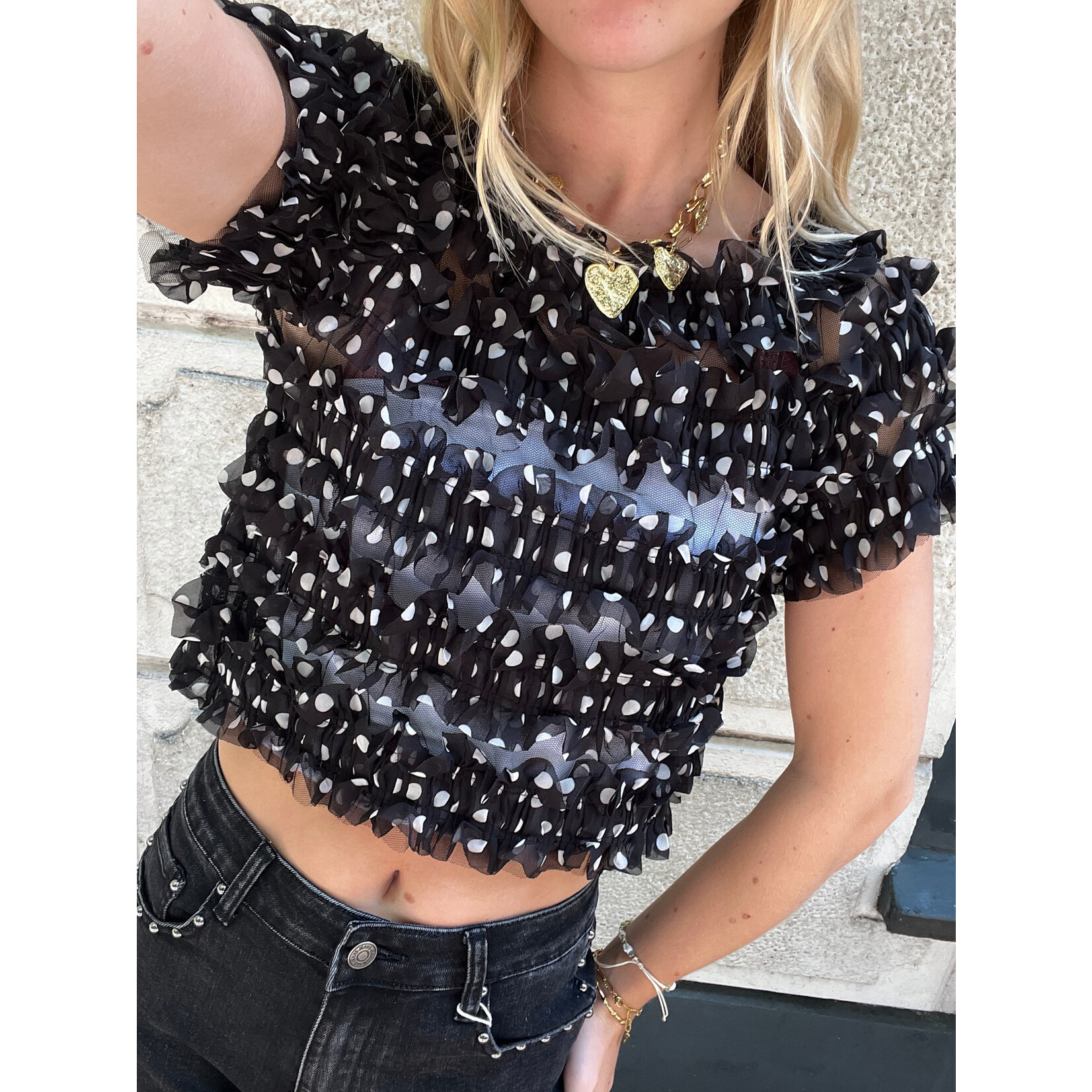 Flo Boutique Top Dotty Black