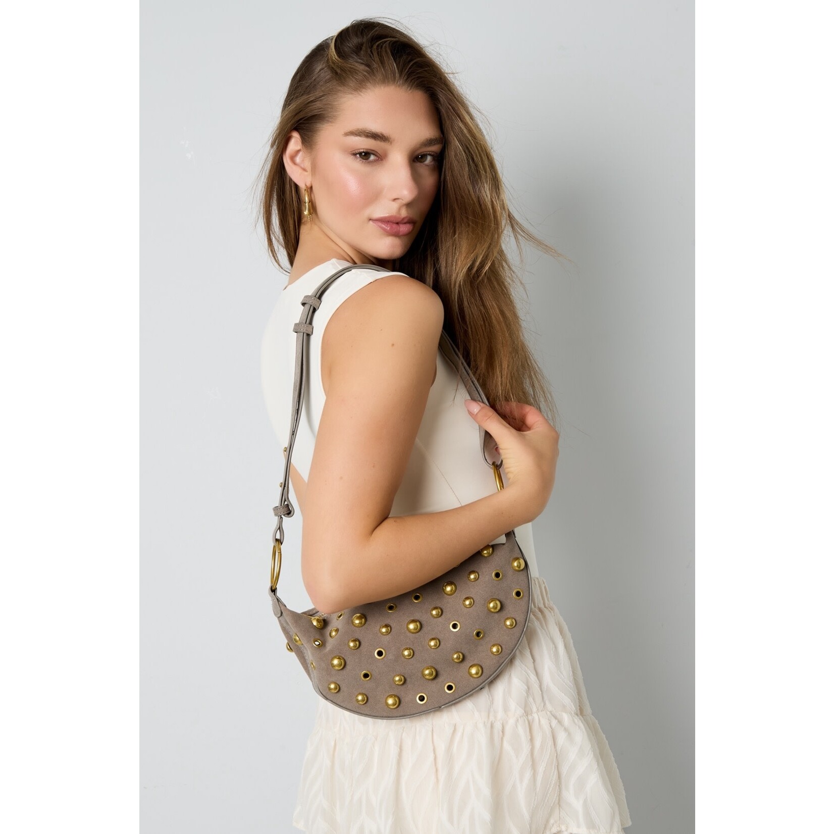 Flo Boutique Tas Studs Beige Grey