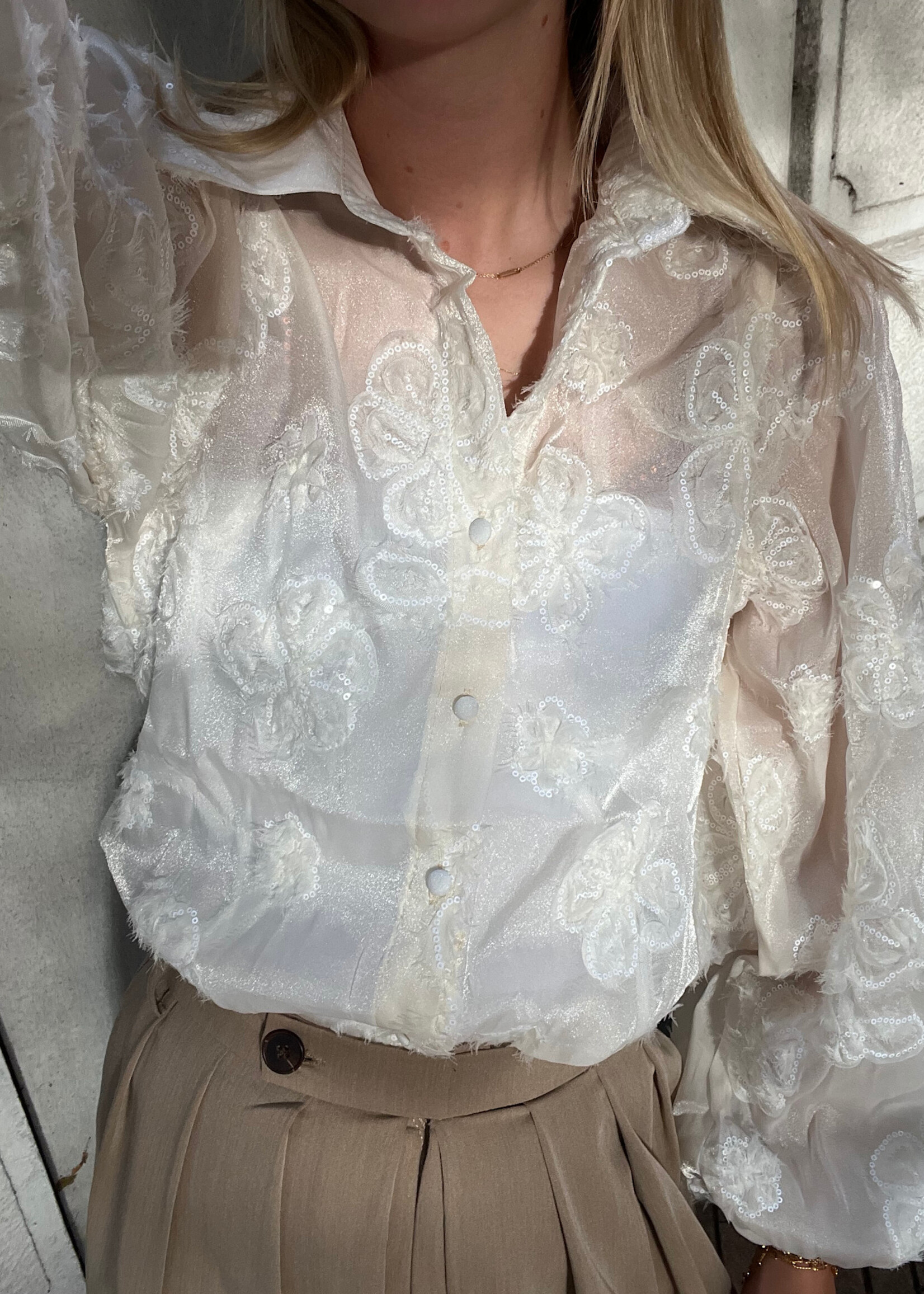 Flo Boutique Blouse Bloem Ecru