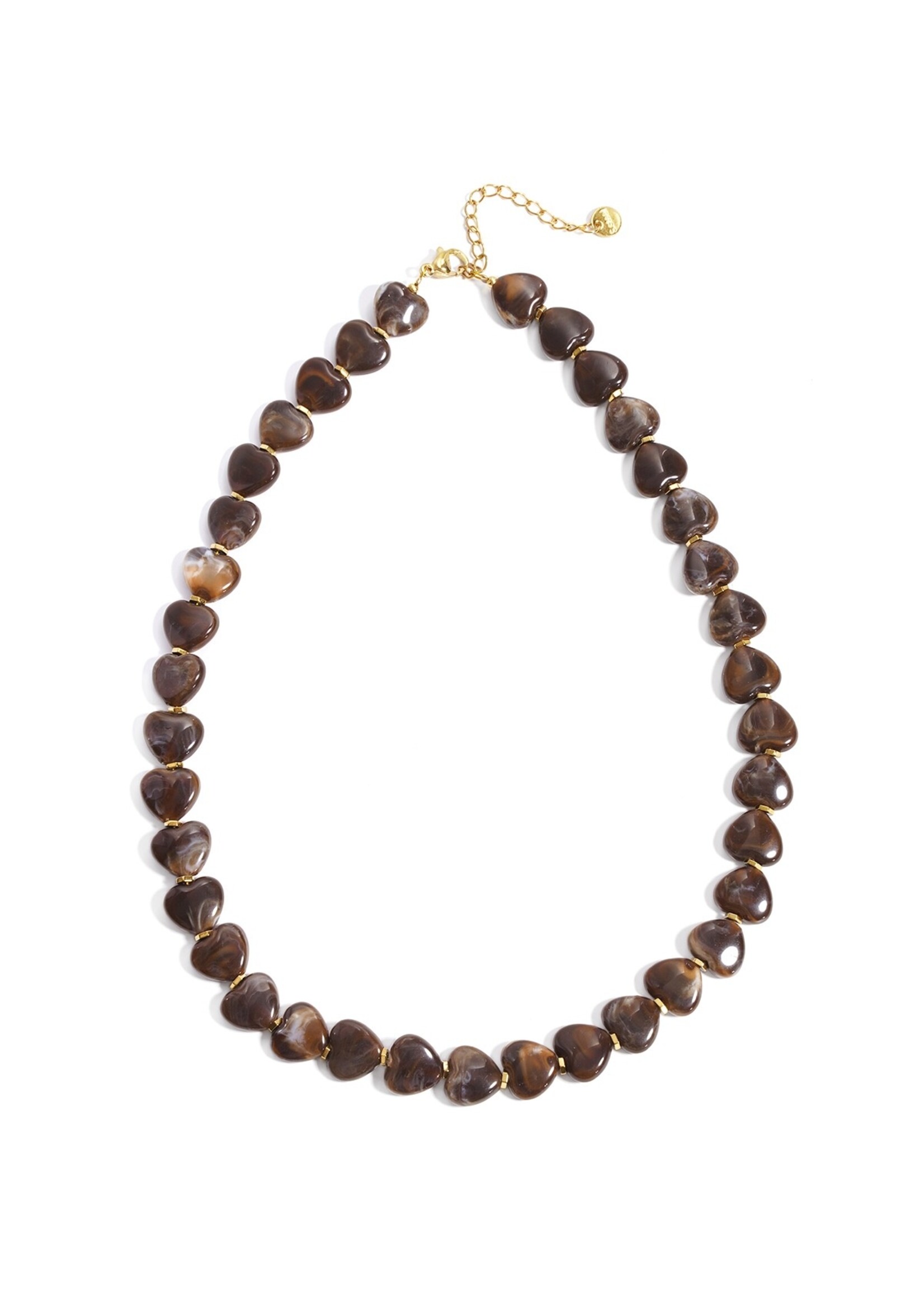 Flo Boutique Kralenketting Small Hearts Dark Brown
