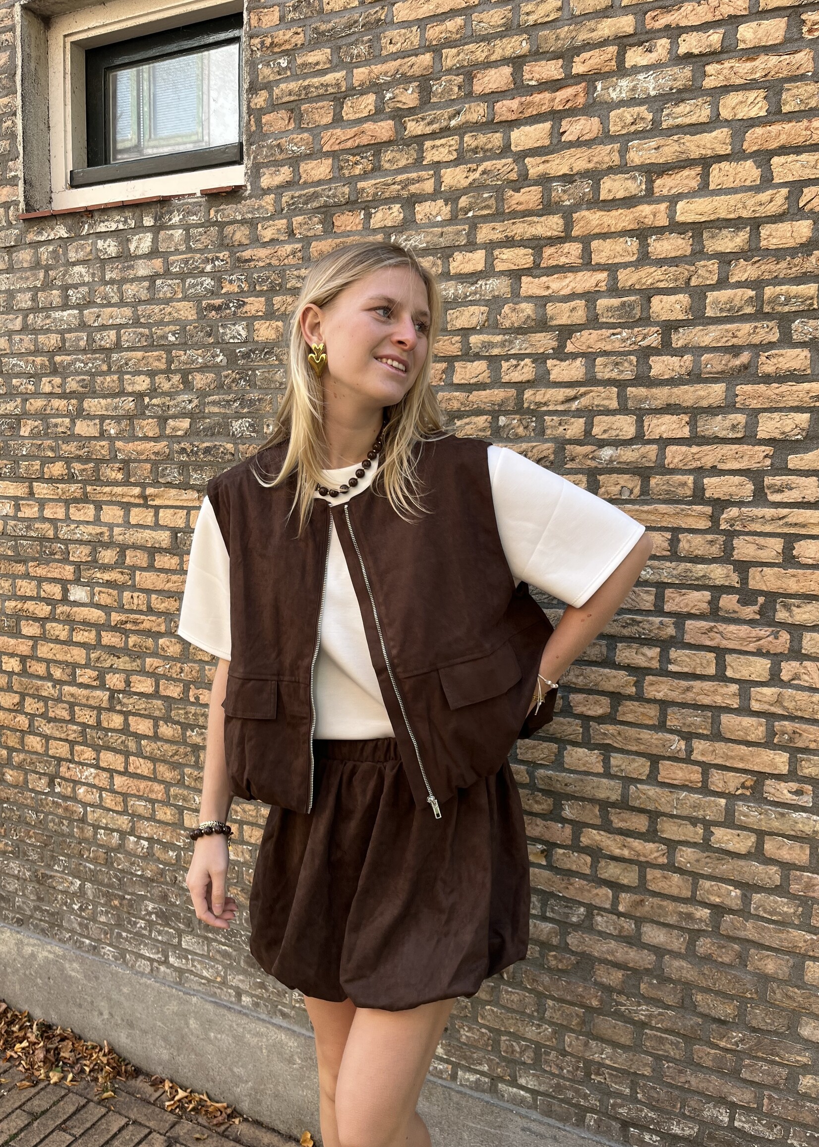 Flo Boutique Ballonrok suedine Lena Marron