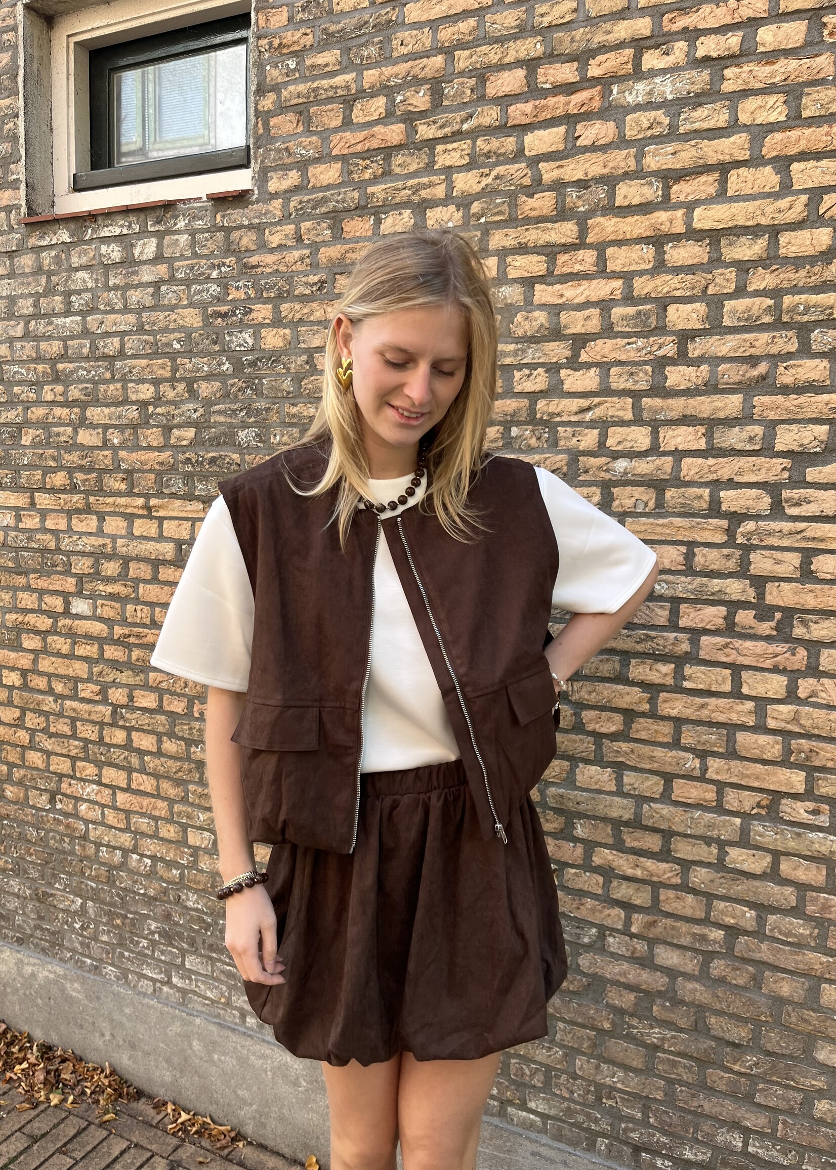 Flo Boutique Ballonrok suedine Lena Marron