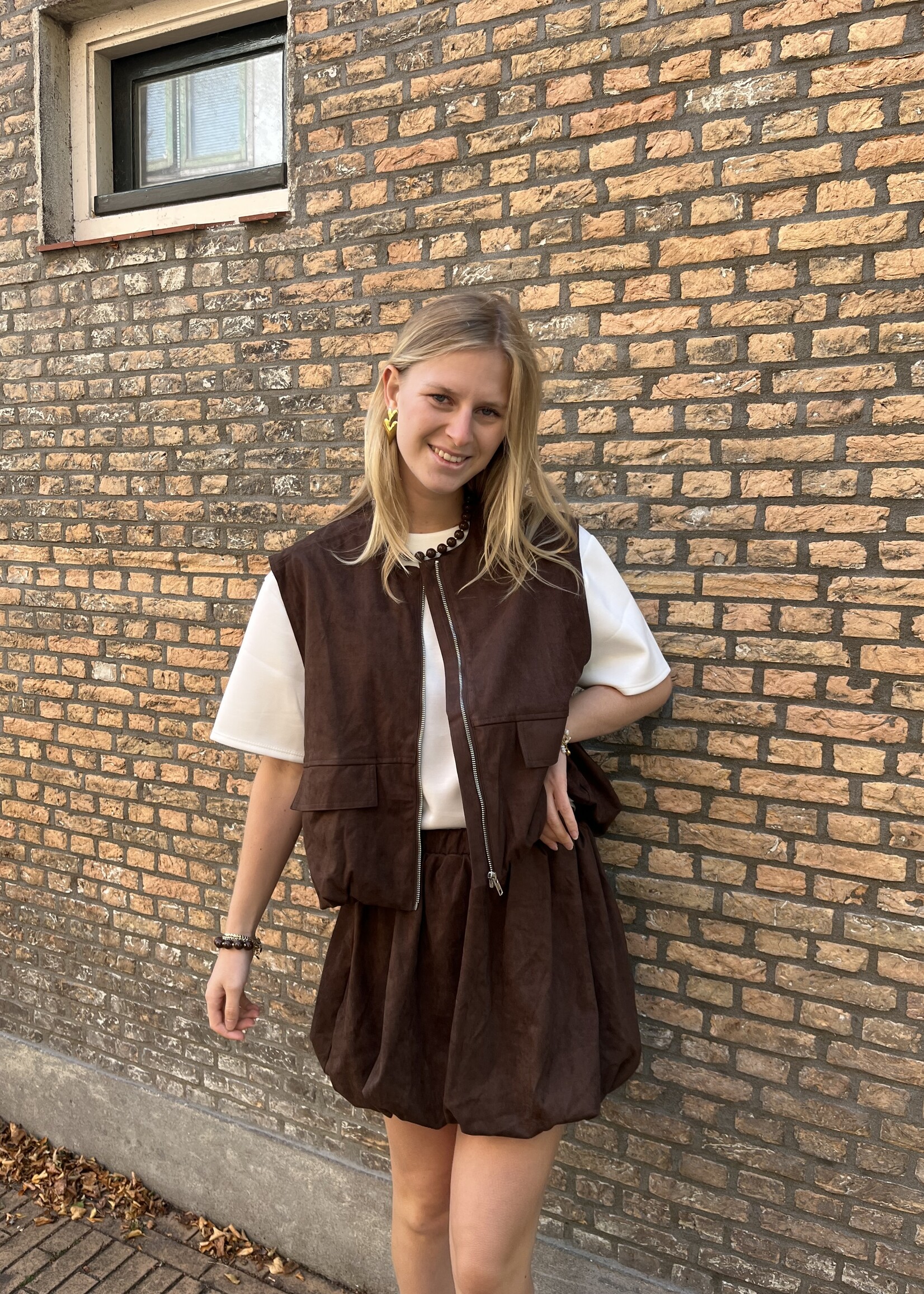 Flo Boutique Ballonrok suedine Lena Marron