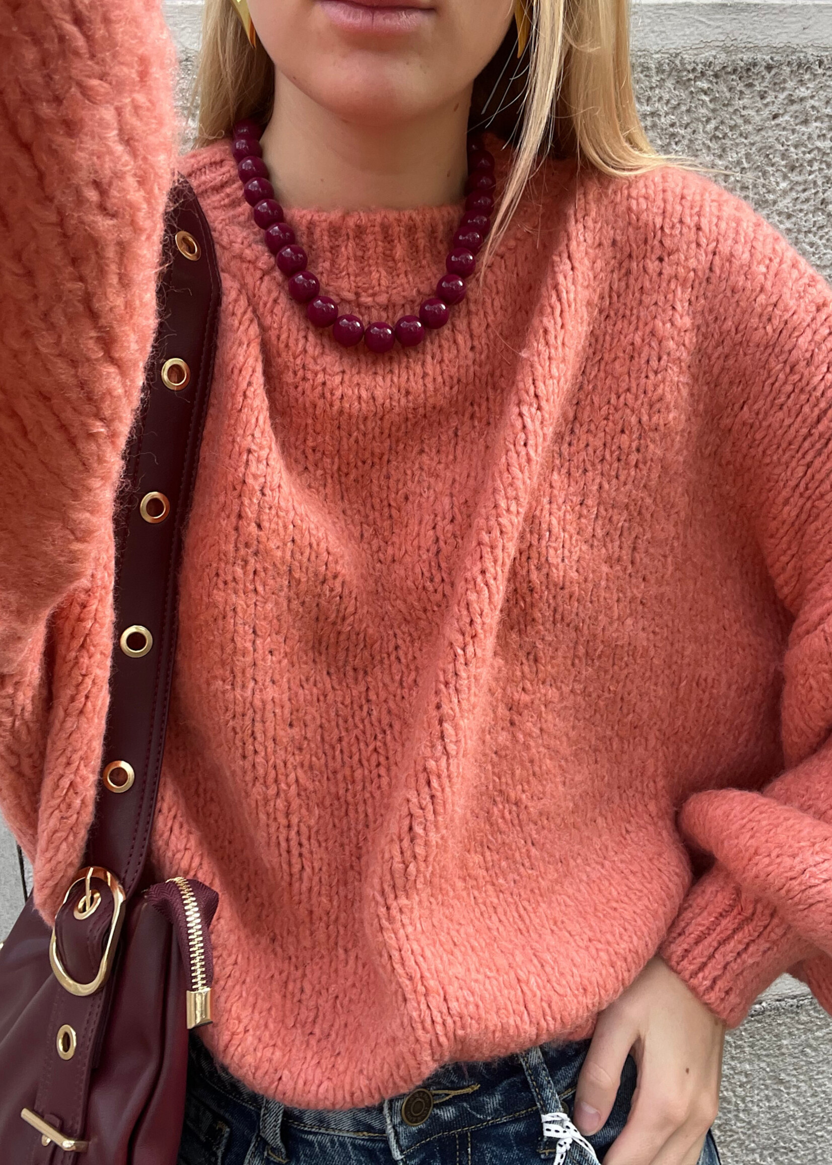 Flo Boutique Cosy trui Diede Zalm