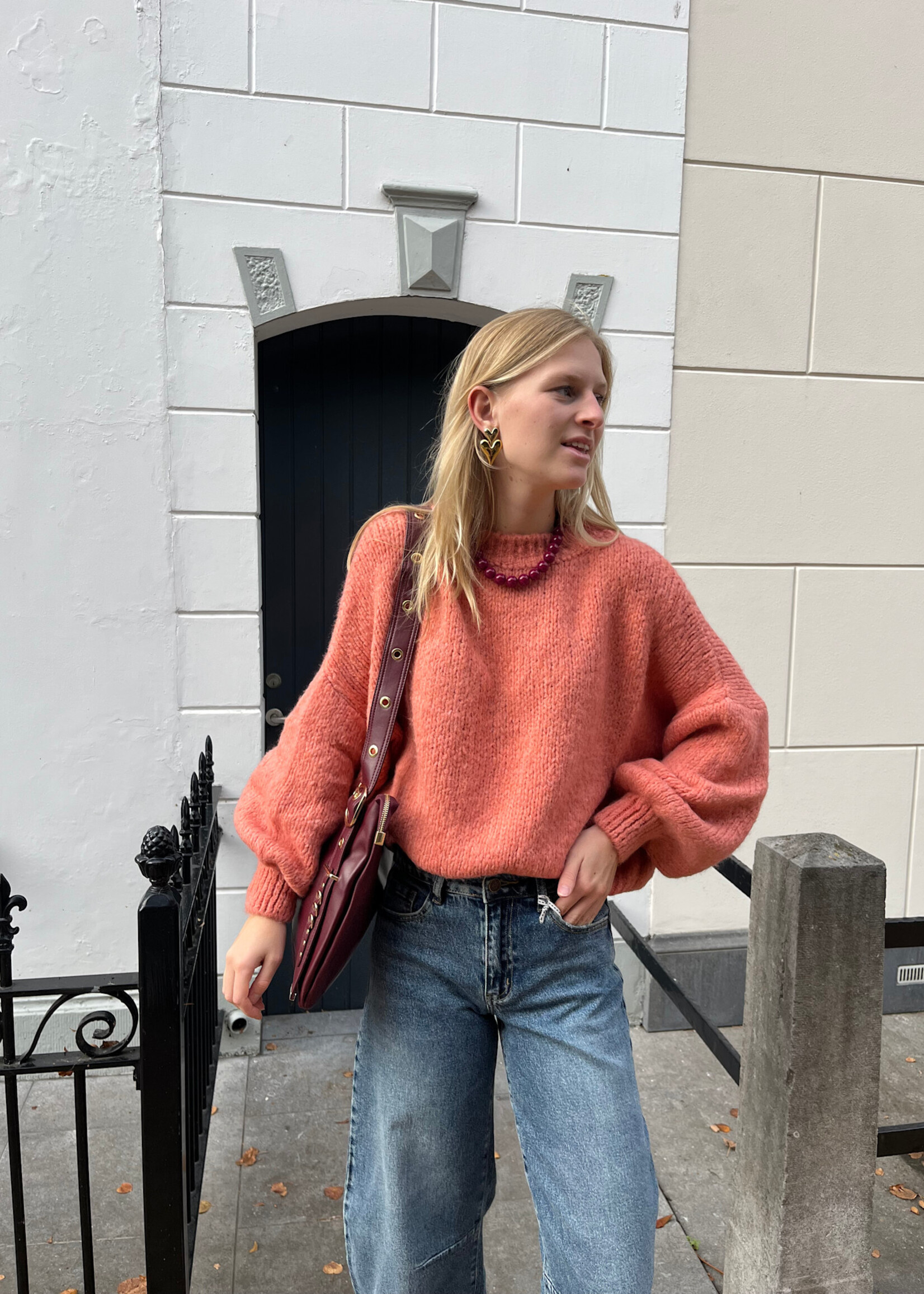 Flo Boutique Cosy trui Diede Zalm