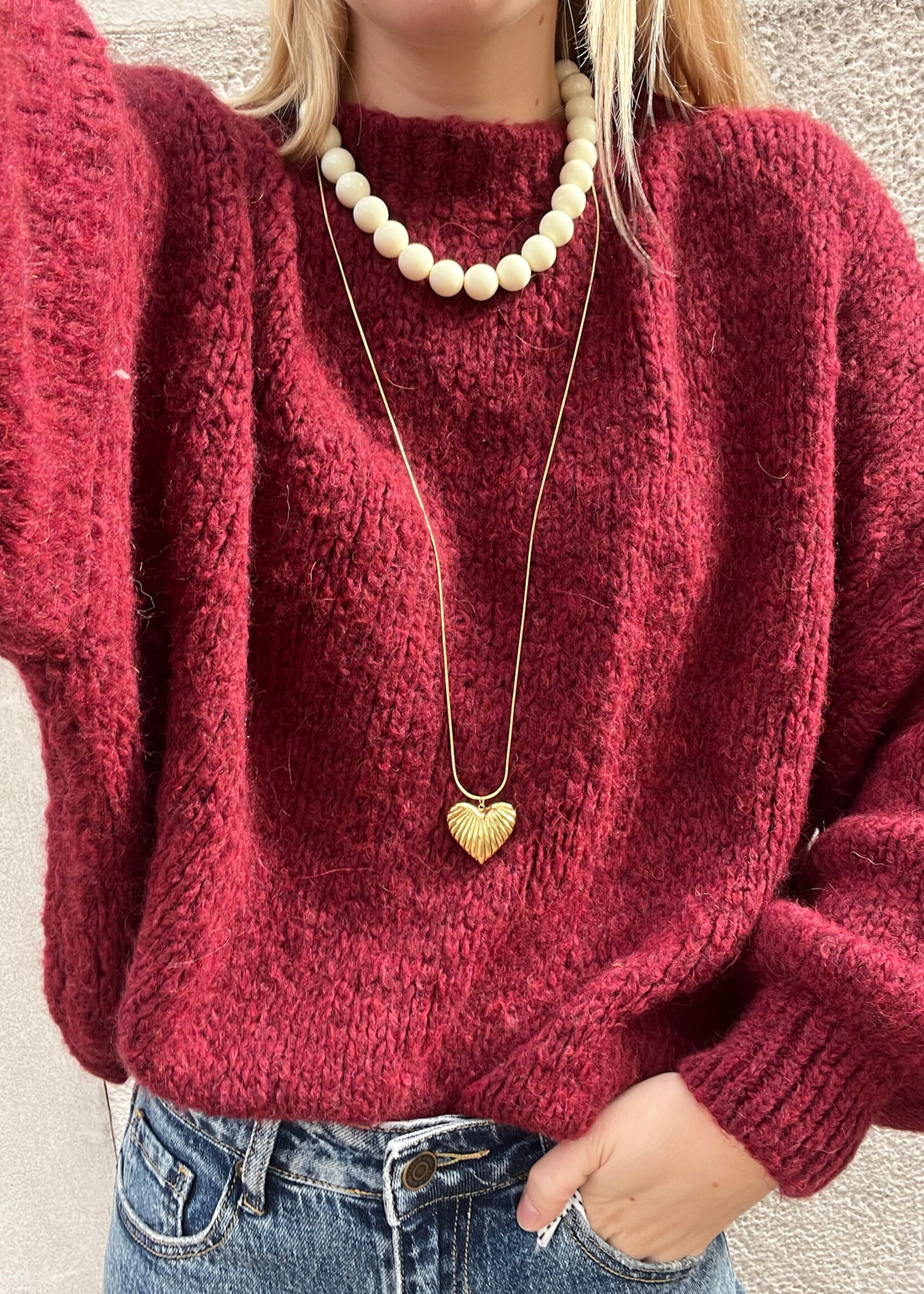 Flo Boutique Cosy trui Diede Bordeaux