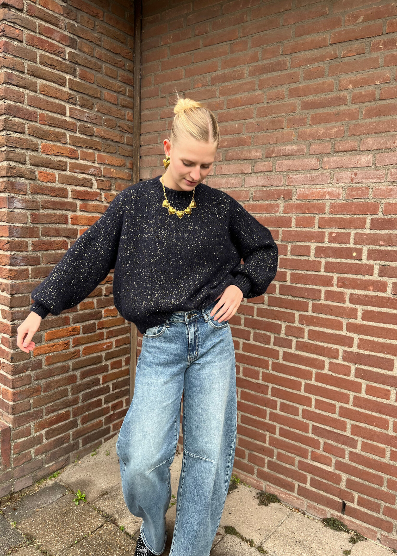 Flo Boutique Cosy trui Diede sparkle Navy