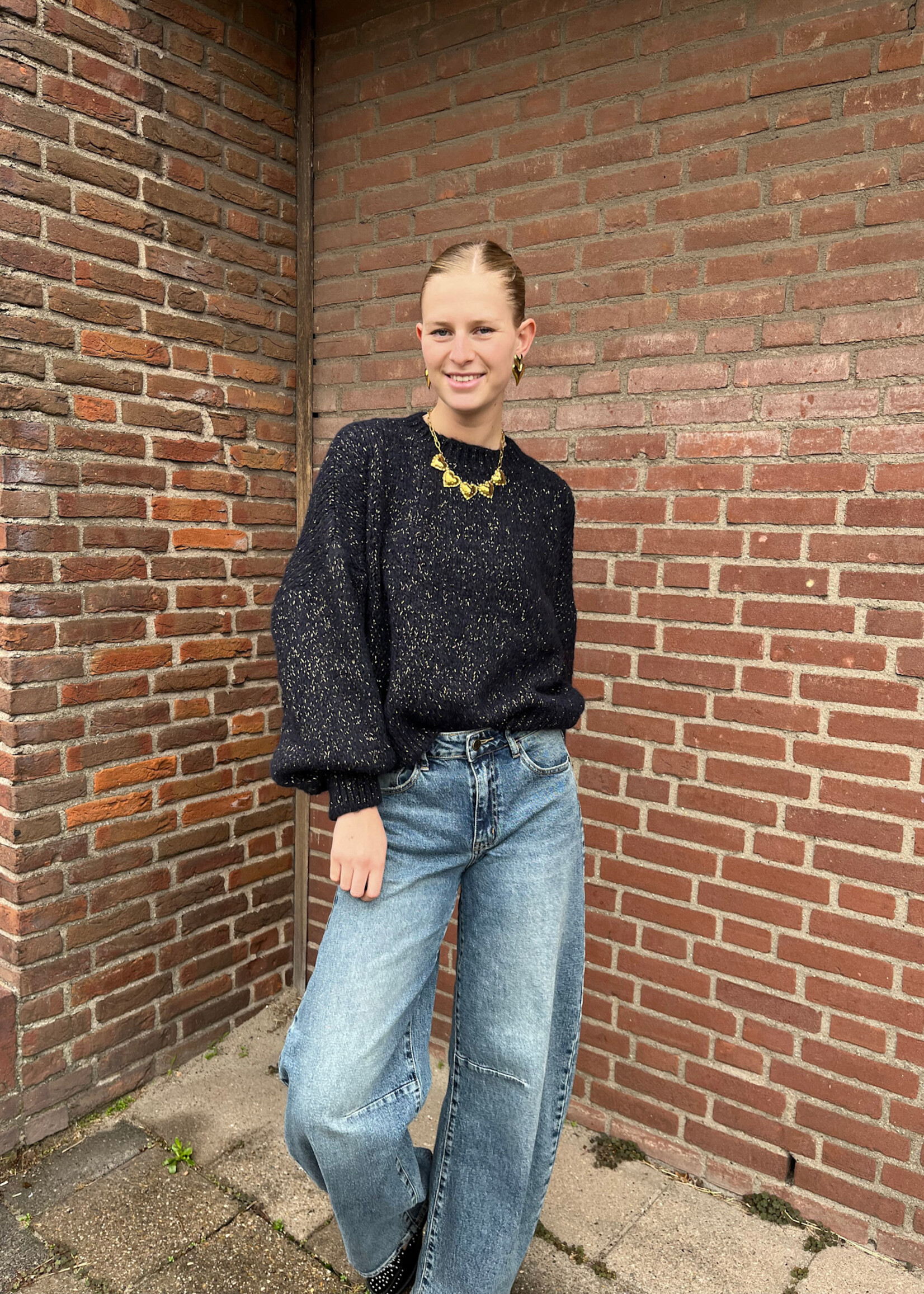 Flo Boutique Cosy trui Diede sparkle Navy