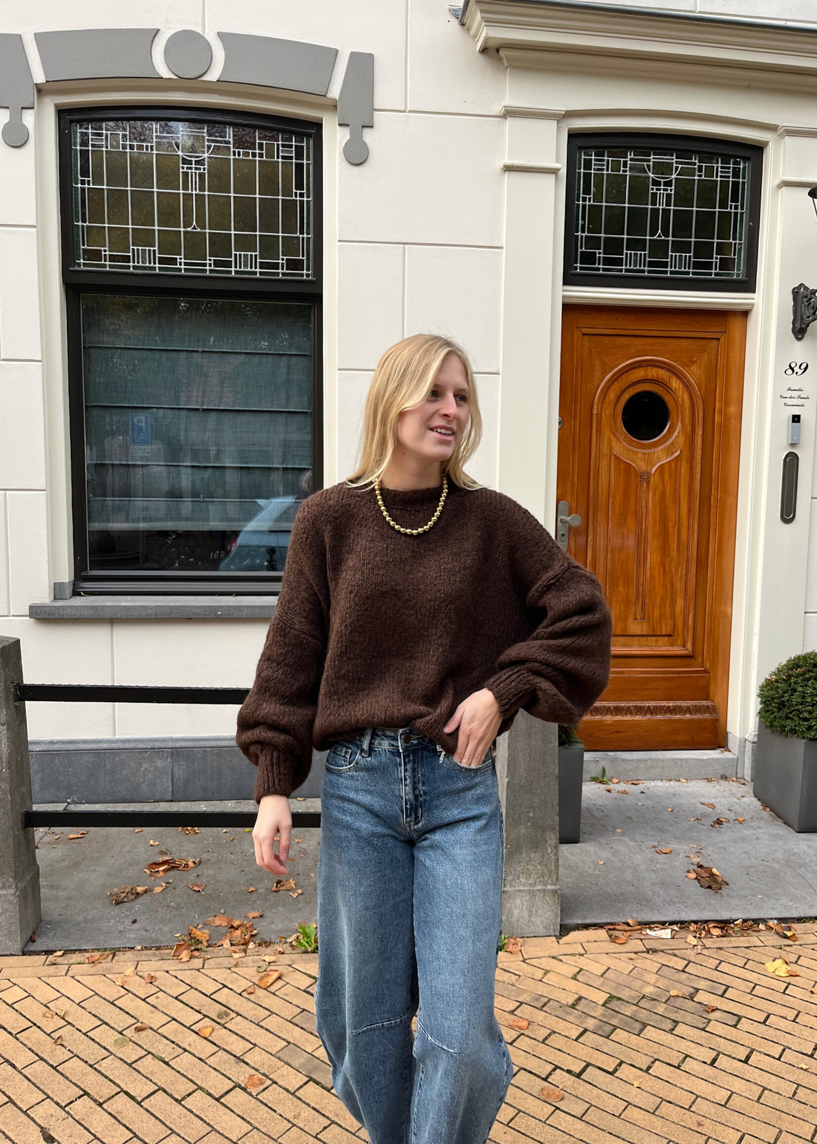 Flo Boutique Cosy trui Diede Dark Brown