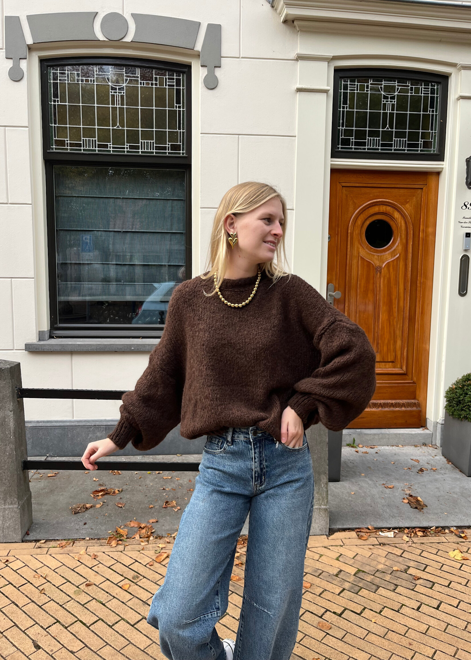 Flo Boutique Cosy trui Diede Dark Brown