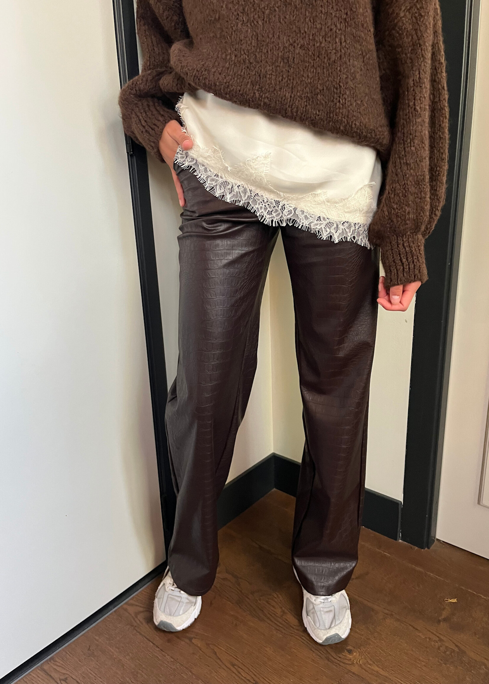 Flo Boutique PU Leren Broek Croco Brown
