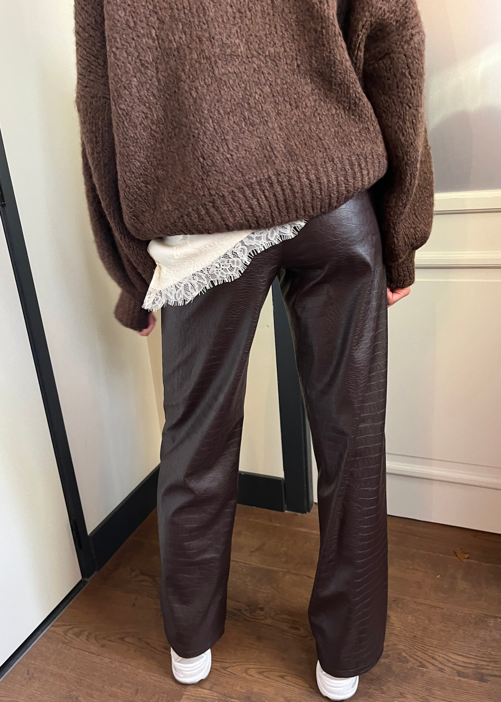 Flo Boutique PU Leren Broek Croco Brown